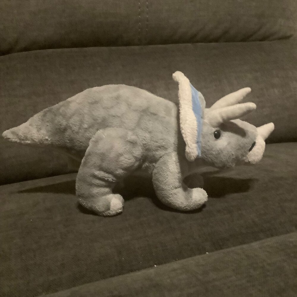 Wild Republic Triceratops Dinosaur Plush Toy 11”x6” Gray & Blue Stuffed Animal